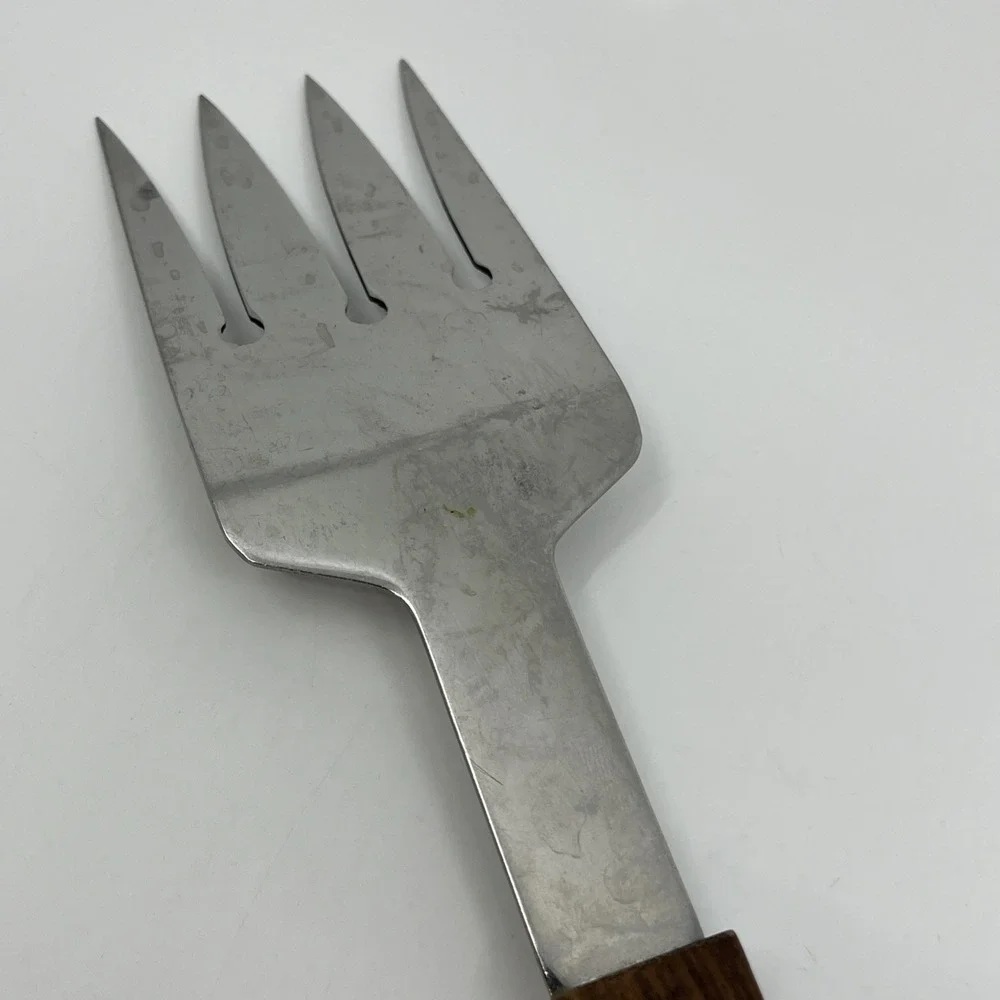 Vintage Vernco Stainless Steel Fork Can Opener Large Rivet Wood Handle